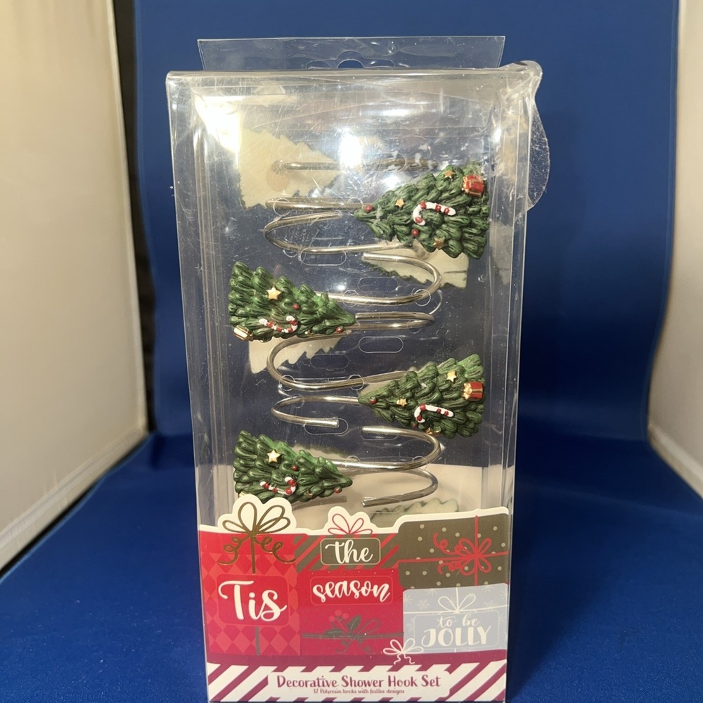 Set Of 12 Christmas Tree With Candy Cane Gift Shower Curtain Hook Bathroom Decor